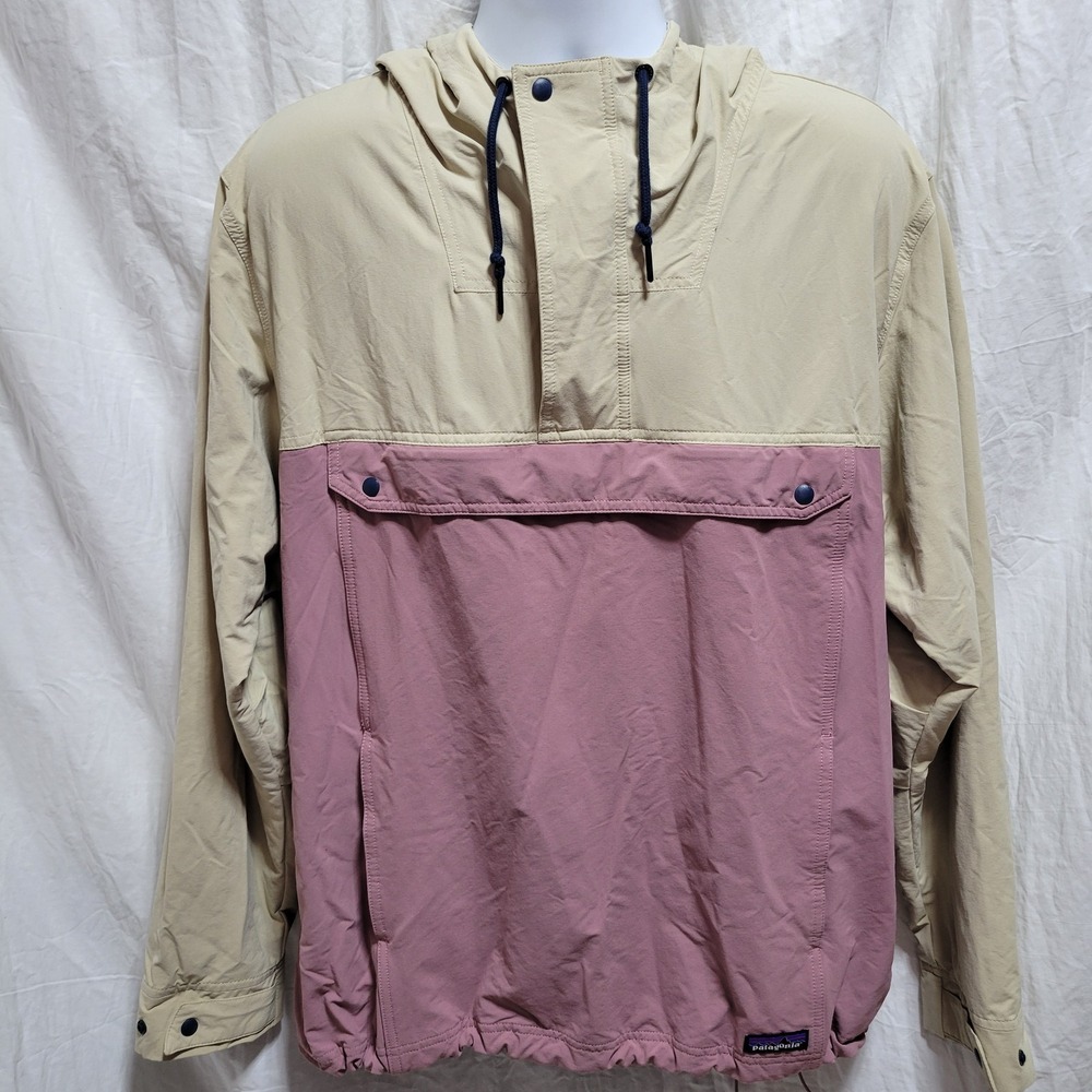 Patagonia Isthmus Anorak Rain Pullover Hoody Jacket Mens XL Beige Mauve Pink